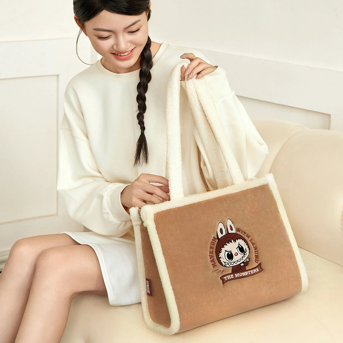 Classic Bag Series- LABUBU Plush Tote Bag (Brown) - Image 2